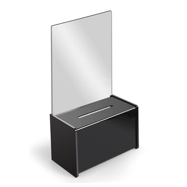 9" x 5" Acrylic Ballot Box, Black with 11" Header - Braeside Displays
